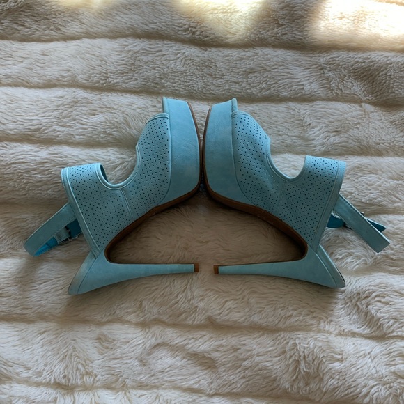 Y2K Turquoise suede platform stiletto pumps strappy high heels 10 - Picture 10 of 12